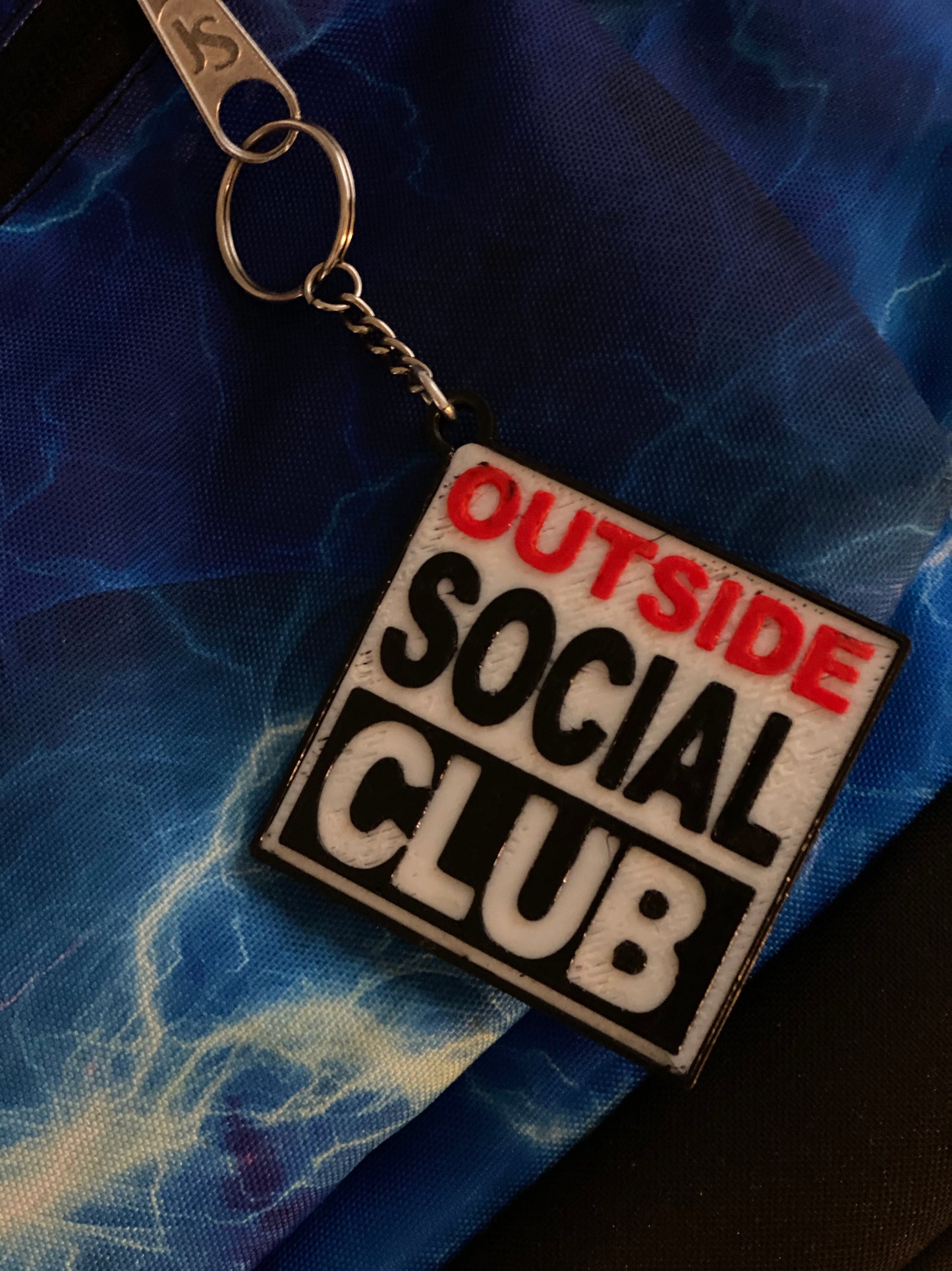3d printed Keychain with 'Outside Social Club' logo 
